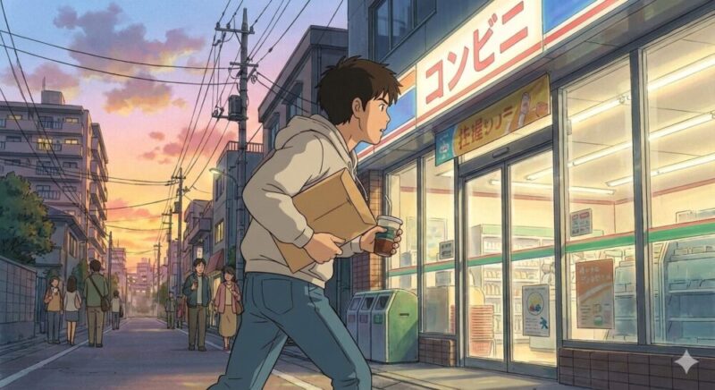 住民票をコンビニで発行する男性